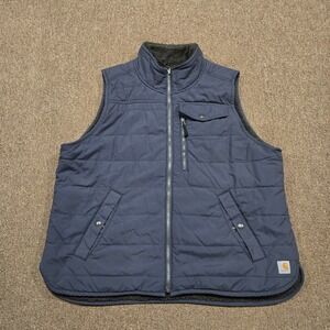 Carhartt Sherpa Vest Mens M Blue Reversible Quilted Zip Pockets
